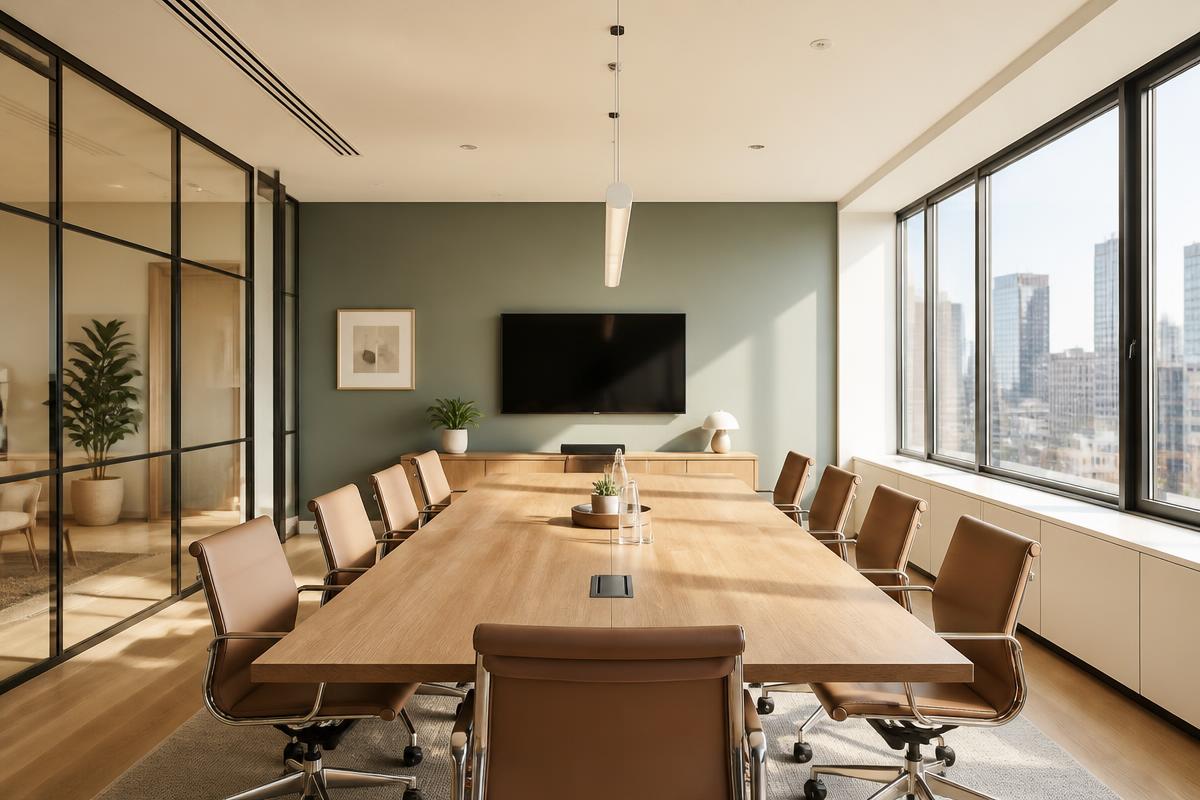 Modern conference room with a long table